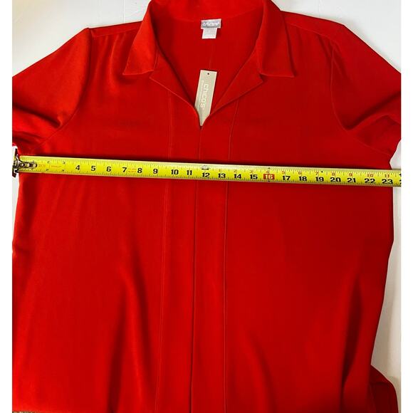 Chico’s Women's Red Long Sleeve Tunic Blouse Top Gold Chain Trim Size 16/18 NWT - Picture 12 of 14